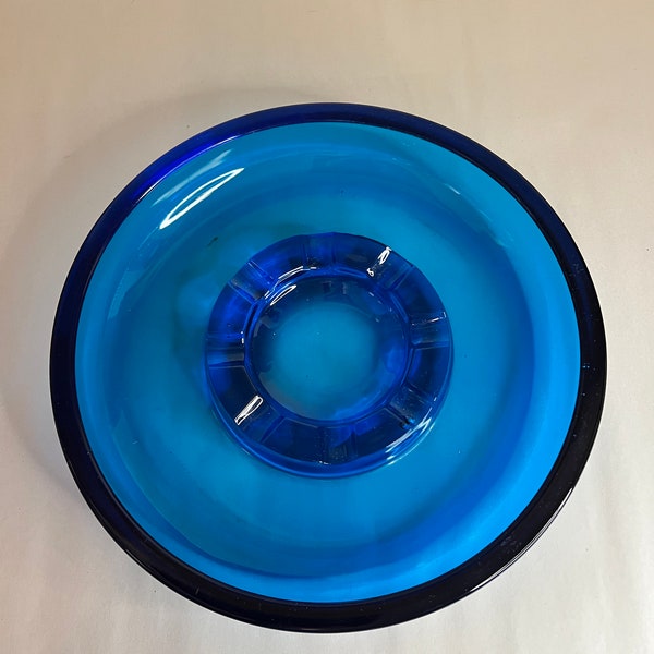 Vintage Blenko Extra Large Blue Ashtray