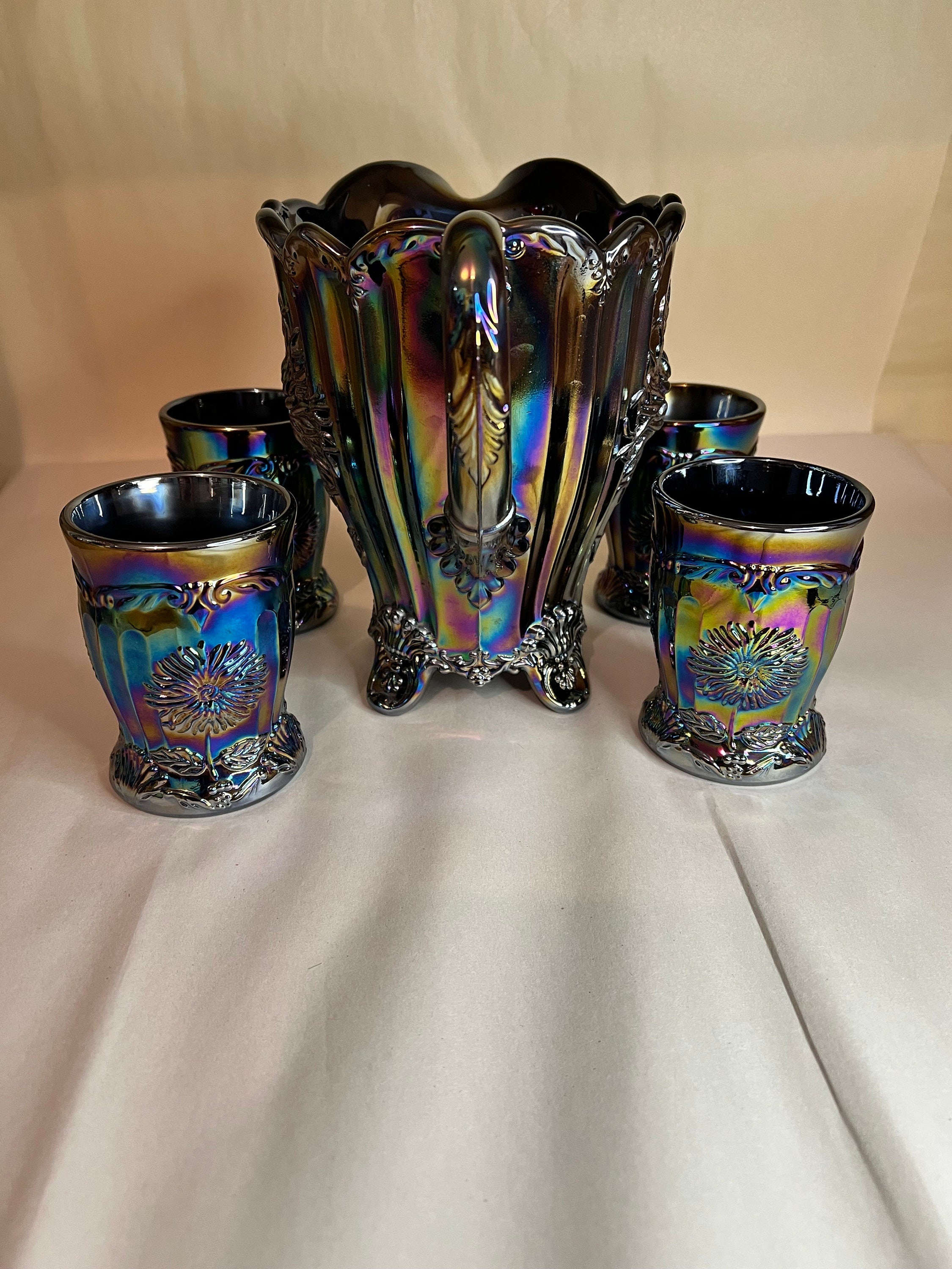 Mosser Amethyst Carnival Dahlia Pitcher Set W 4 Tumblers - Etsy