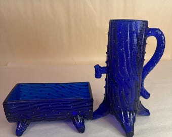 Northwood Cobalt Blue “Pump and Trough” Cream and Sugar Set
