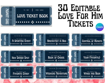 30 Personalized Love For Him Tickets , Coupon Book, Romantic Gift, Perfect for Boyfriend or Husband Anniversary, Birthday, Valentine's Day,