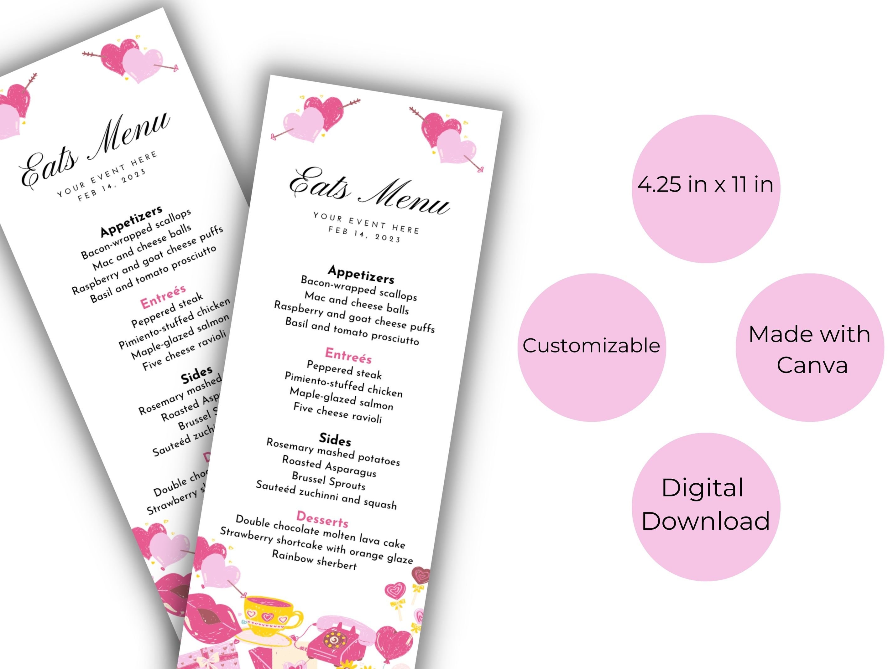 Love Themed Food Menu Template Pink and White, Signature Valentines Day ...