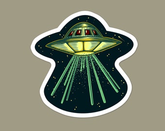 UFO Spaceship Extraterrestrial Vinyl Sticker | Alien Aircraft Laptop Sticker | Water Bottle Sticker | Car Decal