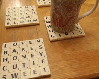 Scrabble Coaster Personalised Gift for mothers day or birthdays or wedding favours or events.