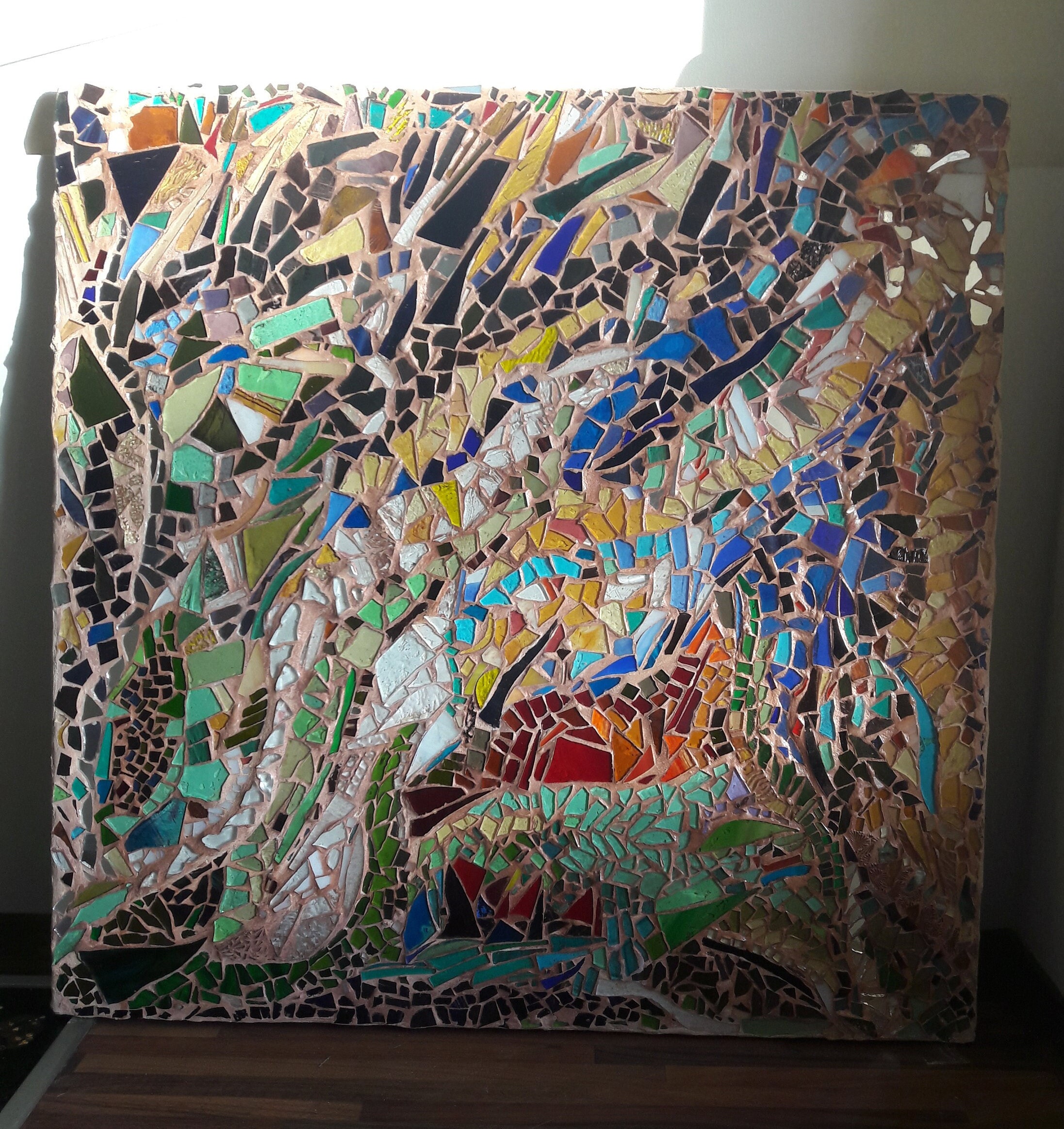 How to Grout Glass on Glass Mosaics - Made By Barb - finished art