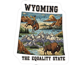 Sticker buffle cowboy paysage du Wyoming | Sticker découpé, Equality State