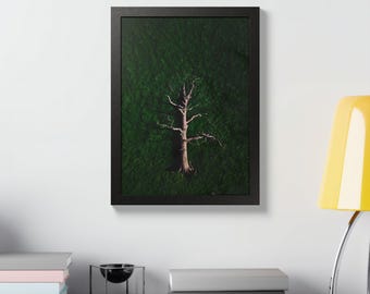 Lonely Dead Tree Poster | Framed Wall Art, Dark Green Forest Background
