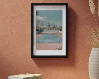 Vintage Tennis Court Print Framed Poster | Black Frame