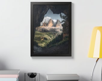 Mountain Valley Landscape framed poster | Rustic wood frame