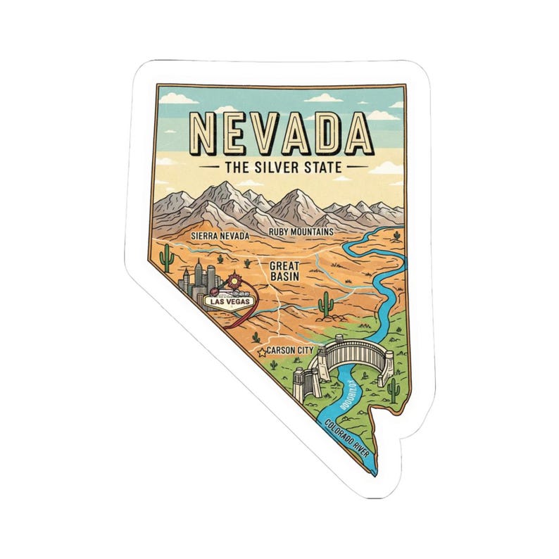 Nevada Map Illustration Sticker | the Silver State Travel Decal - Etsy