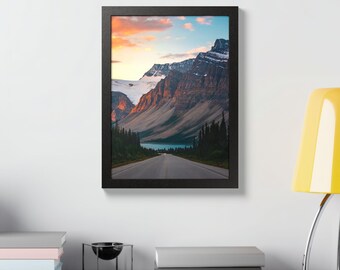Mountain Road Sunset framed poster | landscape photography, wooden frame