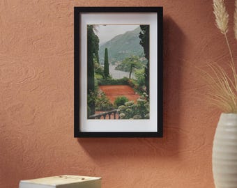 Mediterranean Villa Tennis Landscape Framed Poster | Black Frame