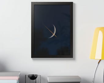 Crescent Moon with Ring framed poster | Space Night Sky Wall Art
