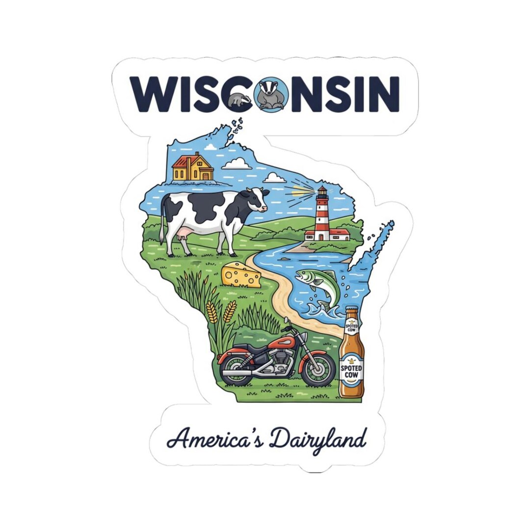 Wisconsin Map Sticker Wisconsin State Map Illustration Kiss-cut Stickers | America's ...