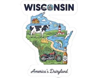 Illustration de carte de l'état du Wisconsin Stickers Kiss-Cut | Sticker Pays laitier américain