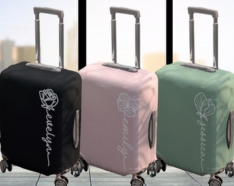 誕生花入りスーツケースカバー：名前入りスーツケースプロテクター
