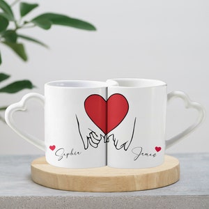 Couple mug set custom name mug heart handle coffee cup personalized gift for him Valentines day present for her unique mug lovers gift