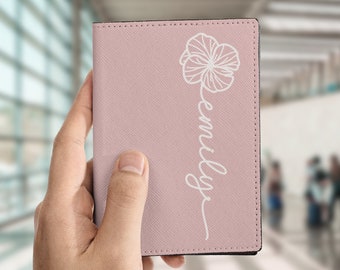 Funda de pasaporte personalizada con flor de nacimiento: Cartera de viaje con nombre personalizado
