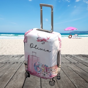 Gepersonaliseerde bagagehoes Coquette Girly, kofferbeschermer aangepaste naam, reiscadeau meisjes Reisaccessoires, roze reistashoes