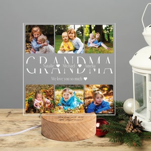 Personalized Photo Night Light: Engraved Wood Base, Grandma Gift Christmas, Custom Acrylic Light