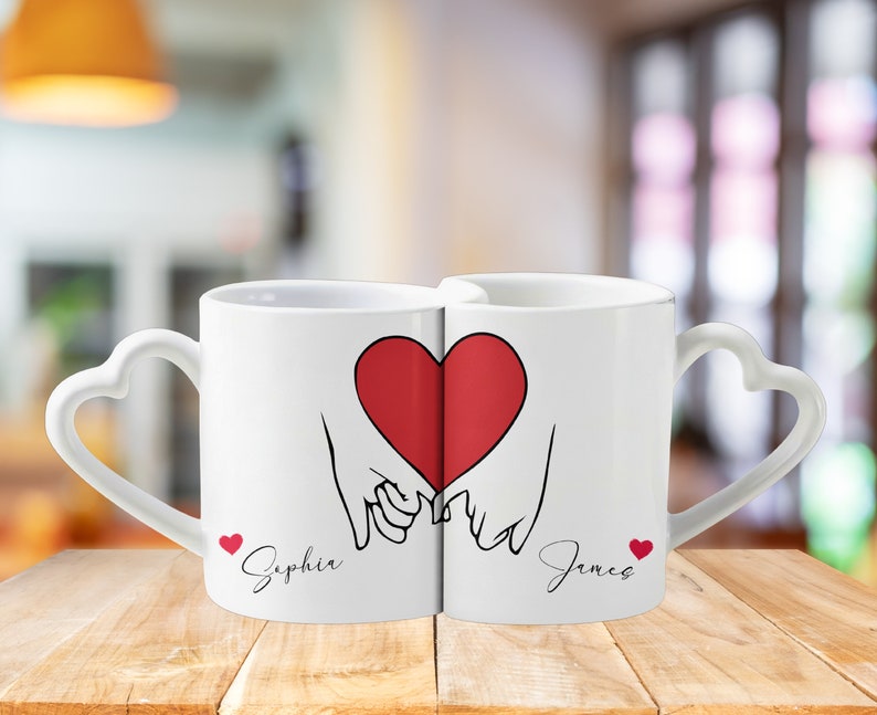 Couple Mug Set Custom Name Mug Heart Handle Coffee Cup Personalized
