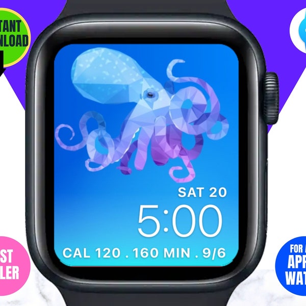 OCTOPUS Apple Watch Face, Apple Watch Background, Digital Watch Face, Smartwatch Background, iWatch,  Apple Watch Fish, Beach Apple Watch