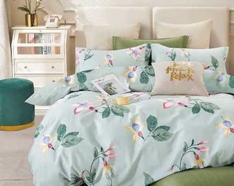 Cotton Floral Bedding Set Duvet Cover 2 Pillowcases Comforter Cover Queen 3pcs