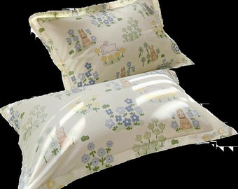 Cotton Bedding 2 Pillowcases Cute Rabbit 20x30in
