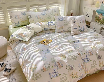 Cotton Twin Rabbit Bedding Set Duvet Cover 1 Pillowcase Comforter Cover 2pcs