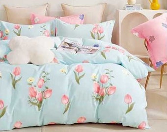 Cotton Floral Bedding Set Duvet Cover 2 Pillowcases Comforter Cover Queen 3pcs