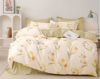 Cotton Queen Floral Bedding Set Duvet Cover 2 Pillowcases Comforter Cover 3pcs