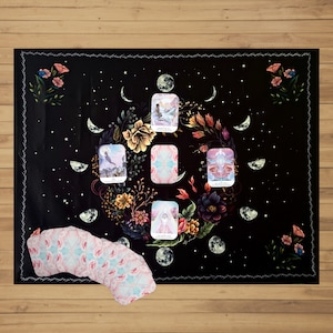 Moon Cycle Altar Cloth - Large Tarot Cloth 95x73cm, Tapestry, Floral Moon Altar Decor, Card Reading - Divination, Mystic, Witch, Pagan