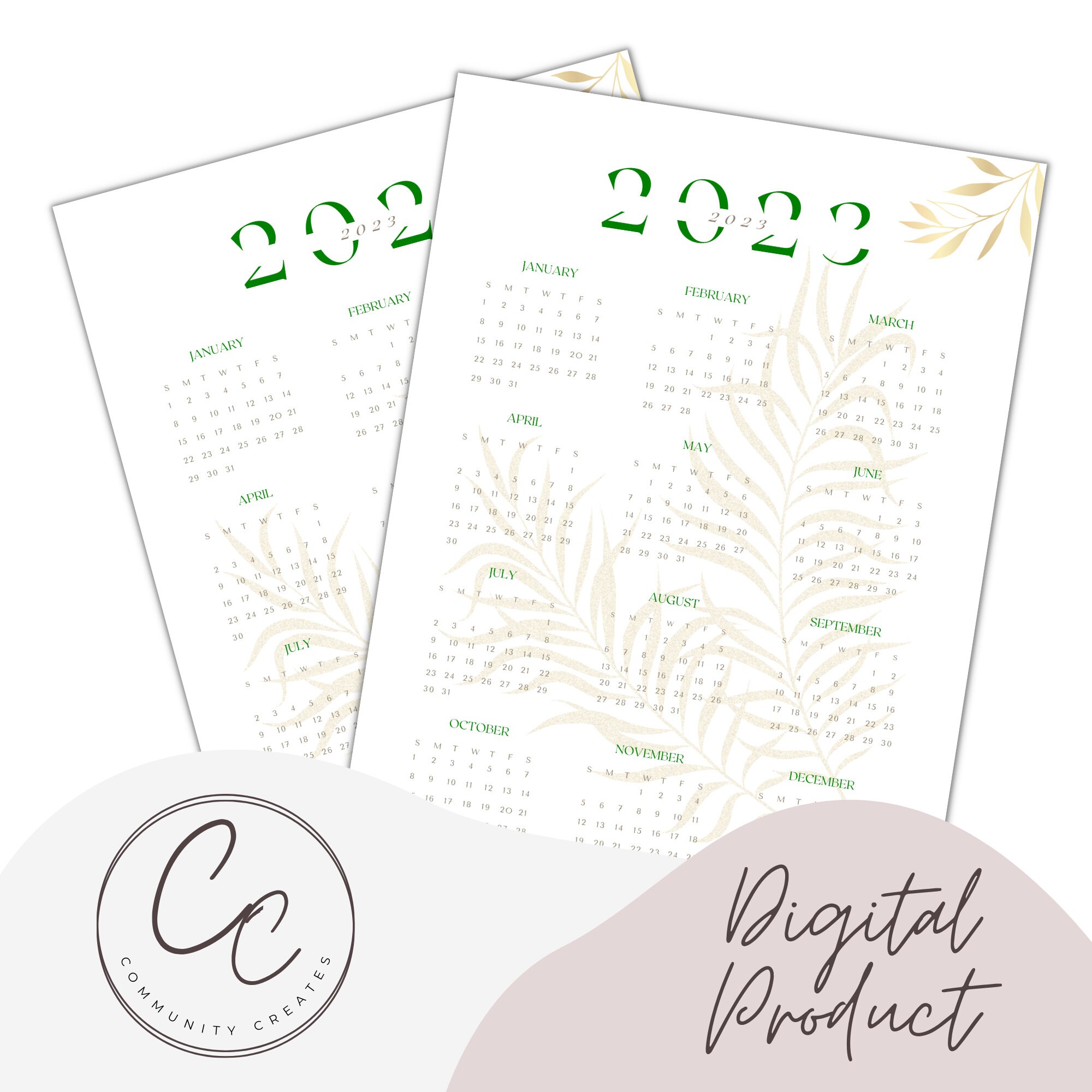 2023 Year at a Glance Calendar Printable Planner | 12 Months | Year on ...