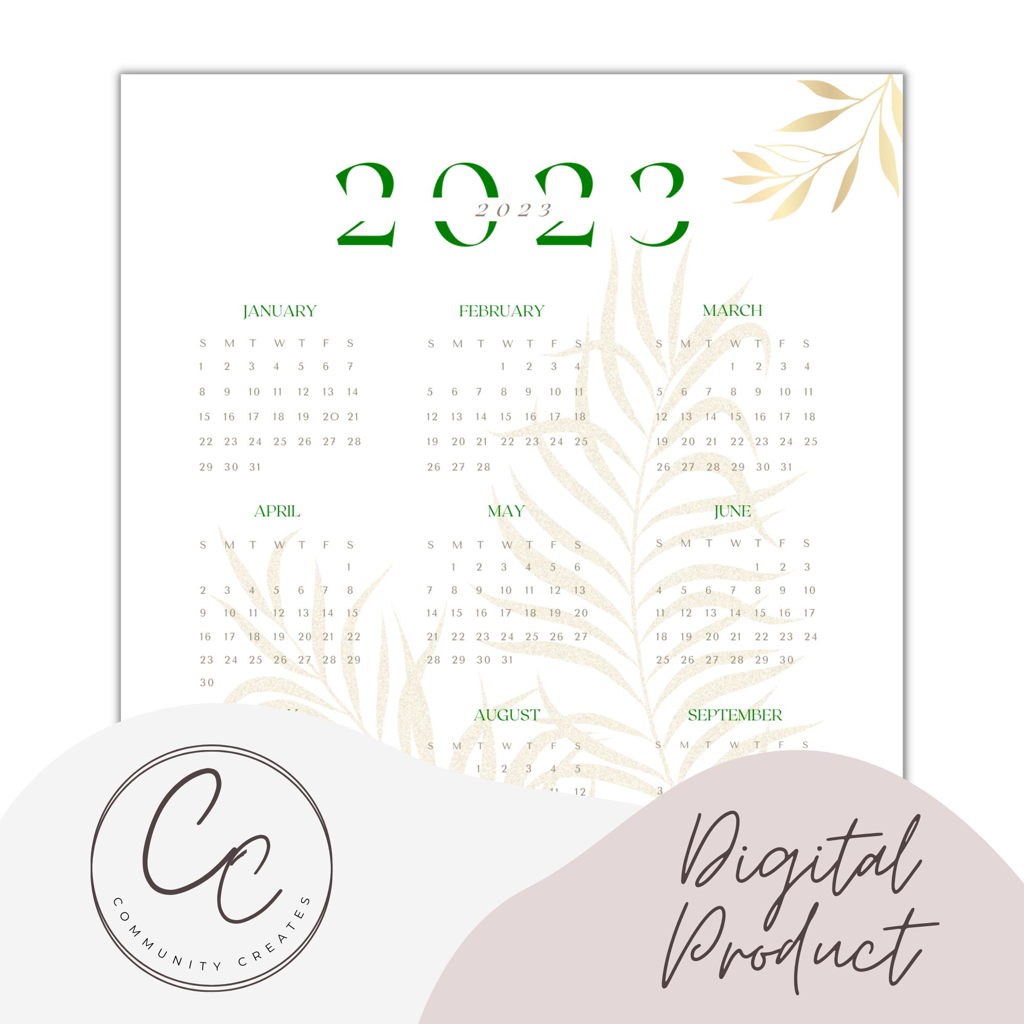 2023 Year at a Glance Calendar Printable Planner | 12 Months | Year on ...
