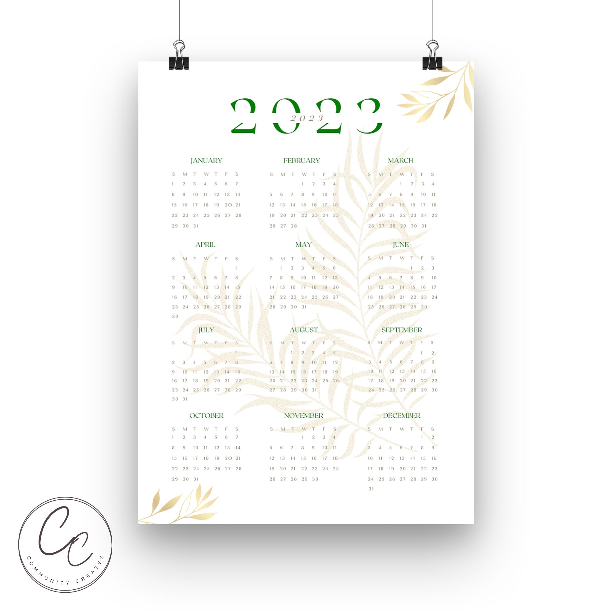 2023 Year at a Glance Calendar Printable Planner | 12 Months | Year on ...