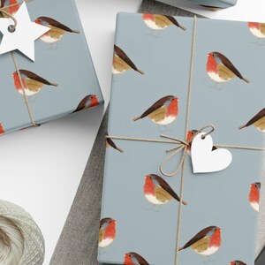 Festive Blue Robins Gift Wrap Papers / Christmas Robins Wrapping Paper / Woodland Christmas Wrapping / Robins Christmas Wrapping Paper