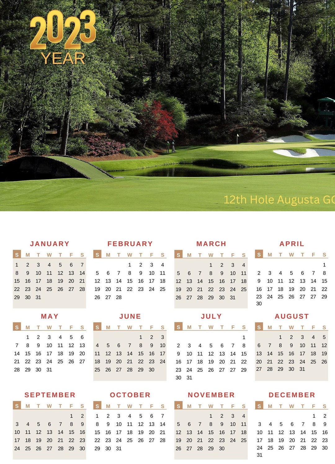 12th Hole Augusta Year Calendar Etsy