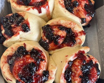 Homemade Cherry Rolls with Vanilla Icing, Bakery Pastry