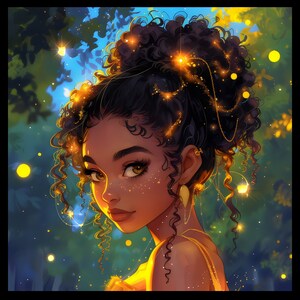 Beautiful Afro Fantasy Female PNG, Black Girl Magic Melanin Black Woman PNG Magical Night Downloadable clipart Planner Tshirt Tumbler Decals