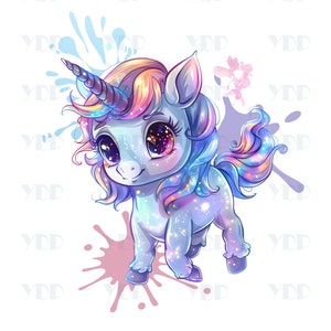 Cute Colorful Unicorn Sparkle Printable Wall Art, Magical Unicorn Digital Print, Pastel Unicorn Nursery Decor, Rainbow Unicorn Illustration