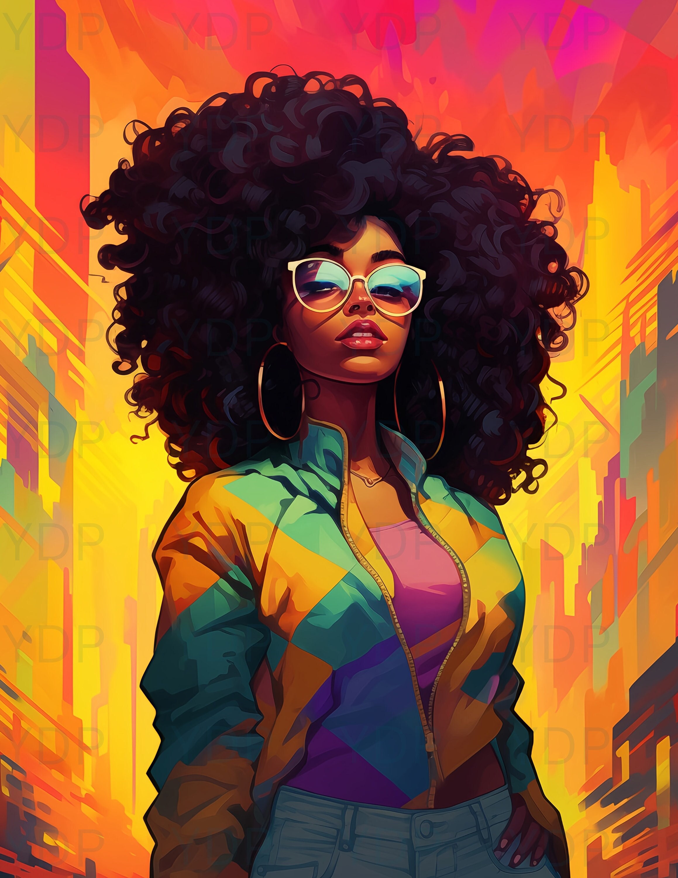 Black Excellence PNG PopArt Watercolor Retro Afro Design Afro Woman Clipart Confident Black Woman Scrapbook Journal Digital Planner Supplies