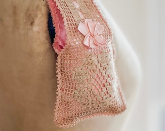 Ecru Antique Crochet Purse Victorian Wristlet Bag