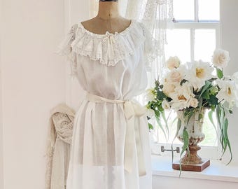 Edwardian Bridal Nightgown Valenciennes Lace Semi Sheer 1910s Antique Lingerie