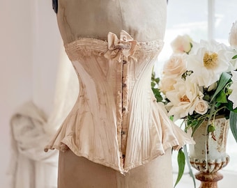 Antieke lingerie Historische korset met uitgebeend flosdraad Prachtige strik met lint