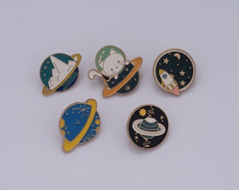 Planet Brooch, Cat Brooch, Cosmic Brooch, Backpack Jewelry Pin, Lapel Pin