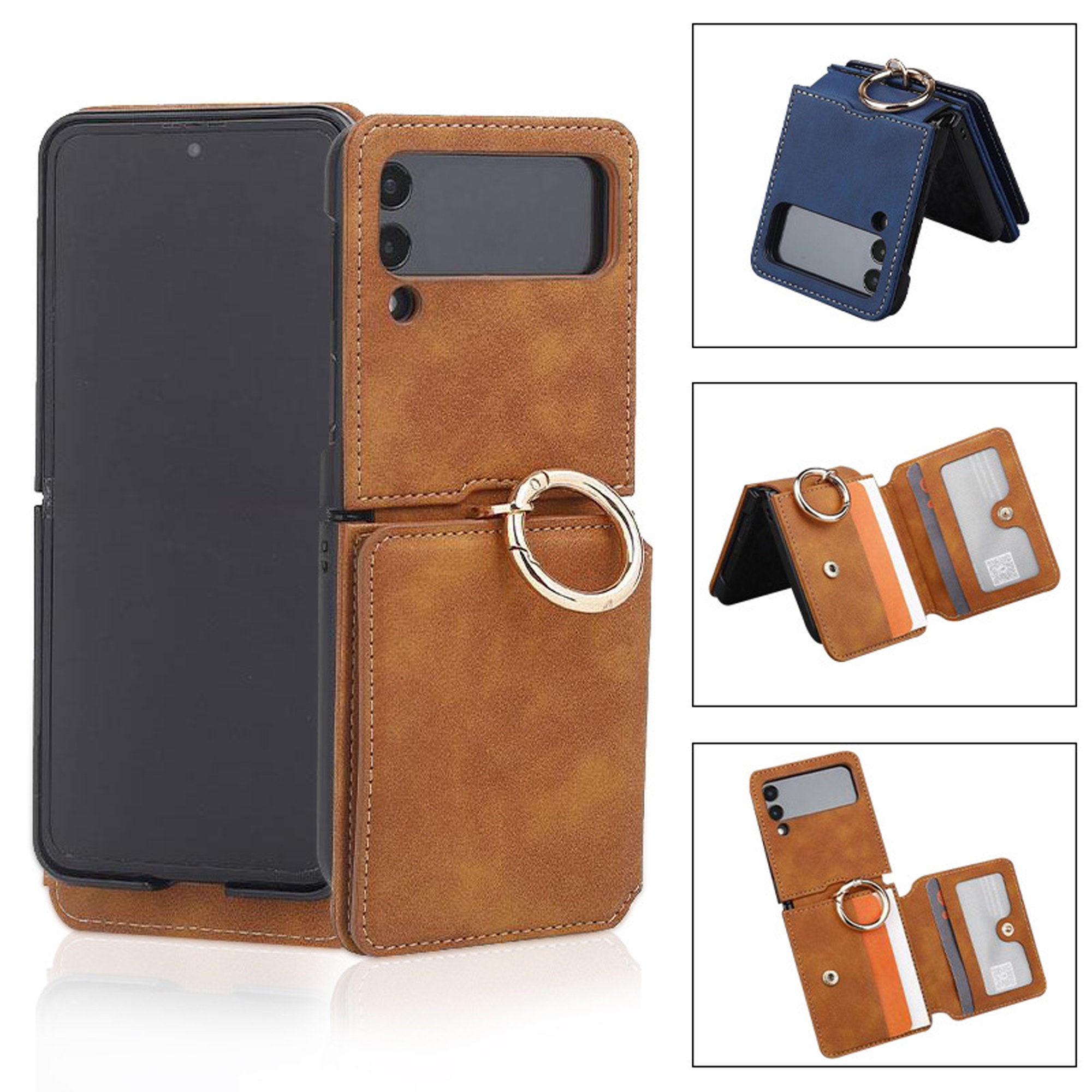 XIMAND for Samsung Galaxy Z Flip 5 Wallet Case with 3 Card Slots,Shockproof  and Skin-Like Soft Leather,Stylish and Luxurious Perfect for