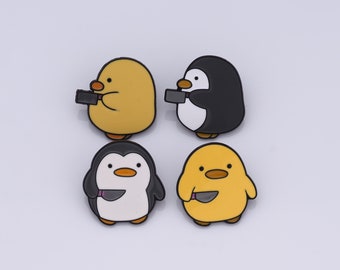 Duckling with Knife Pins,Penguins with knives Badge,Funny Brooch,Enamel Brooch Pins,Hat Pins,Backpack Pins,Badge Collection,Gifts for Her