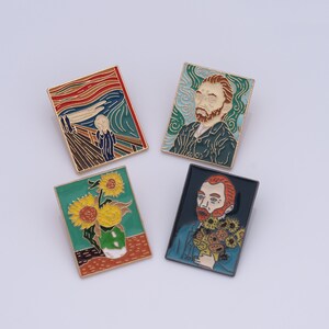 Van Gogh Oil Painting Pins,Sunflower Pins,Vintage Brooch,Enamel Brooch Pins,Hat Pins,Backpack Pins,Badge Collection,Gifts for Her