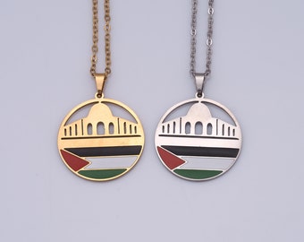 Al-Aqsa Mosque and Pakistan Pendant Necklace, Titanium Necklace for Men and Women Couple