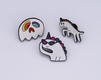 Unicorn Pins,White Ghost Badge,Cartoon Brooch,Enamel Brooch Pins,Hat Pins,Backpack Pins,Badge Collection,Gifts for Her
