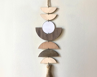 Boho wall decoration no. 1 - Abstract hanging - Wood - jute - Made in Quebec, Canada - Artisanal - Shapes - Geometric - Scandinavian
